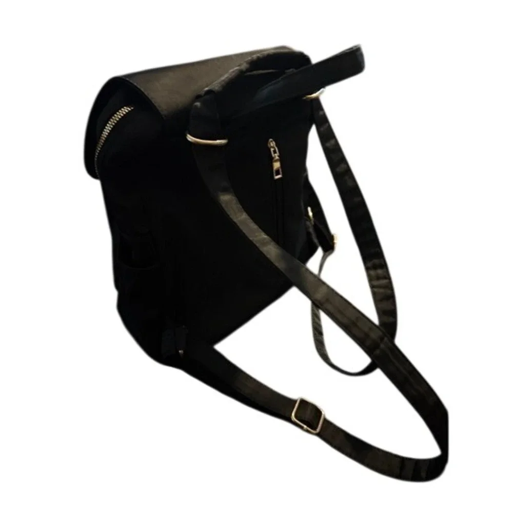 Black Nylon Mini Backpack Gold Hardware‎ Multi Pocket Travel Bag